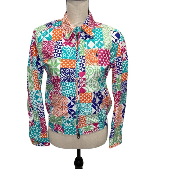 Polo Ralph Lauren quilted pattern cotton lightweight multicolored jacket XS 😍
